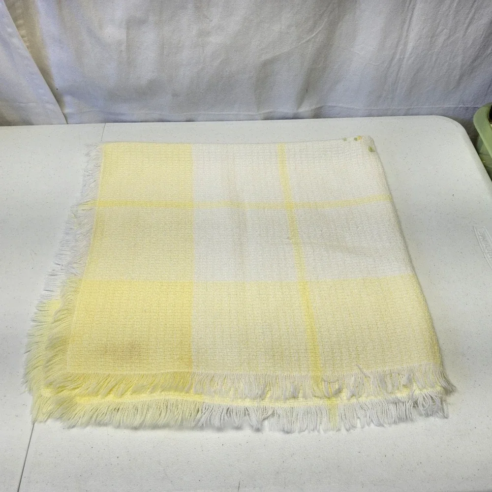 The Three Weavers Butterfly Plaid Baby‎ Blanket Yellow Fringed Embroidered